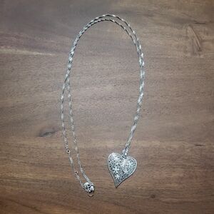 Brighton Long Siver Heart Necklace with Beautiful Chain and Flower Details